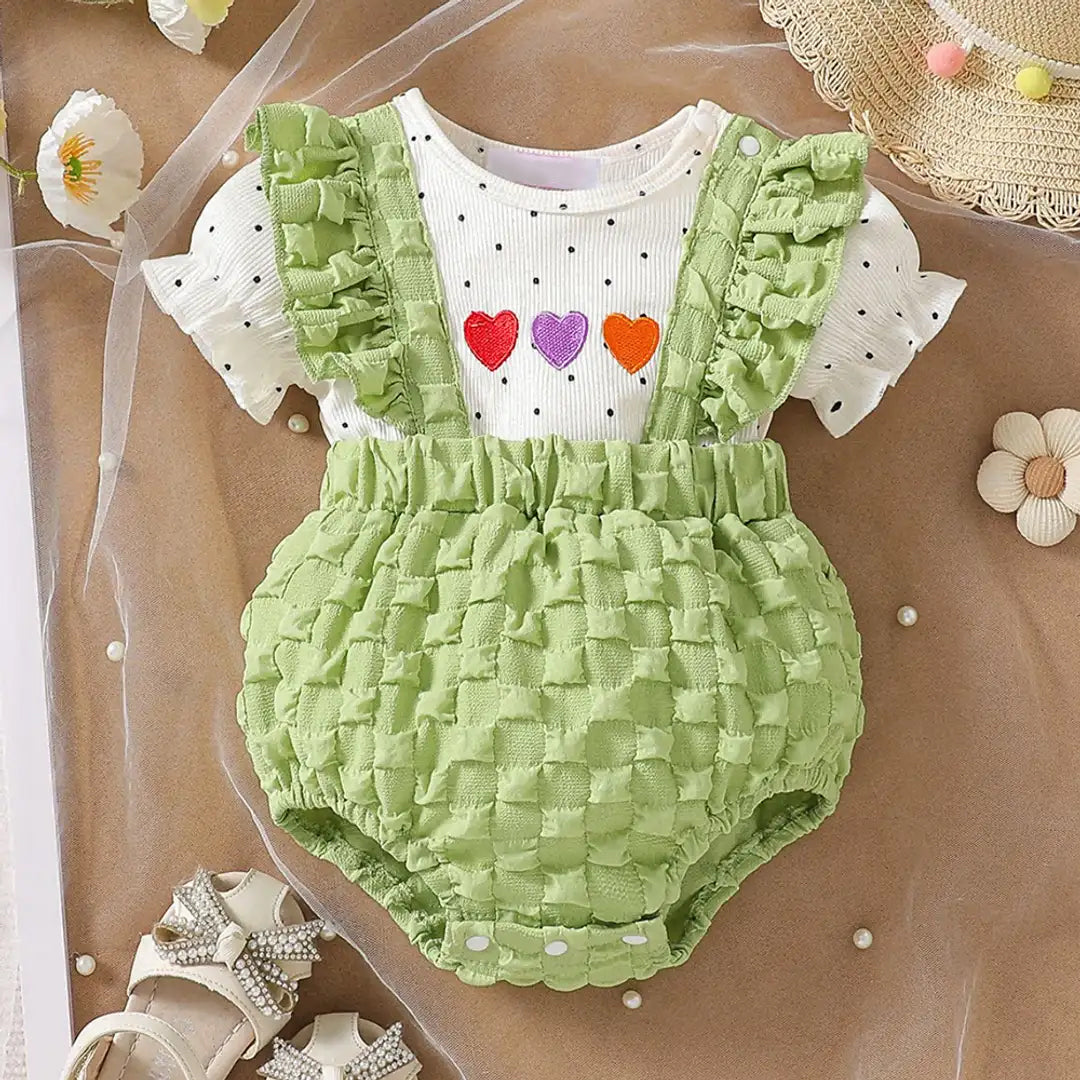 Graceful Heart Printed Plaid Decor Baby Romper