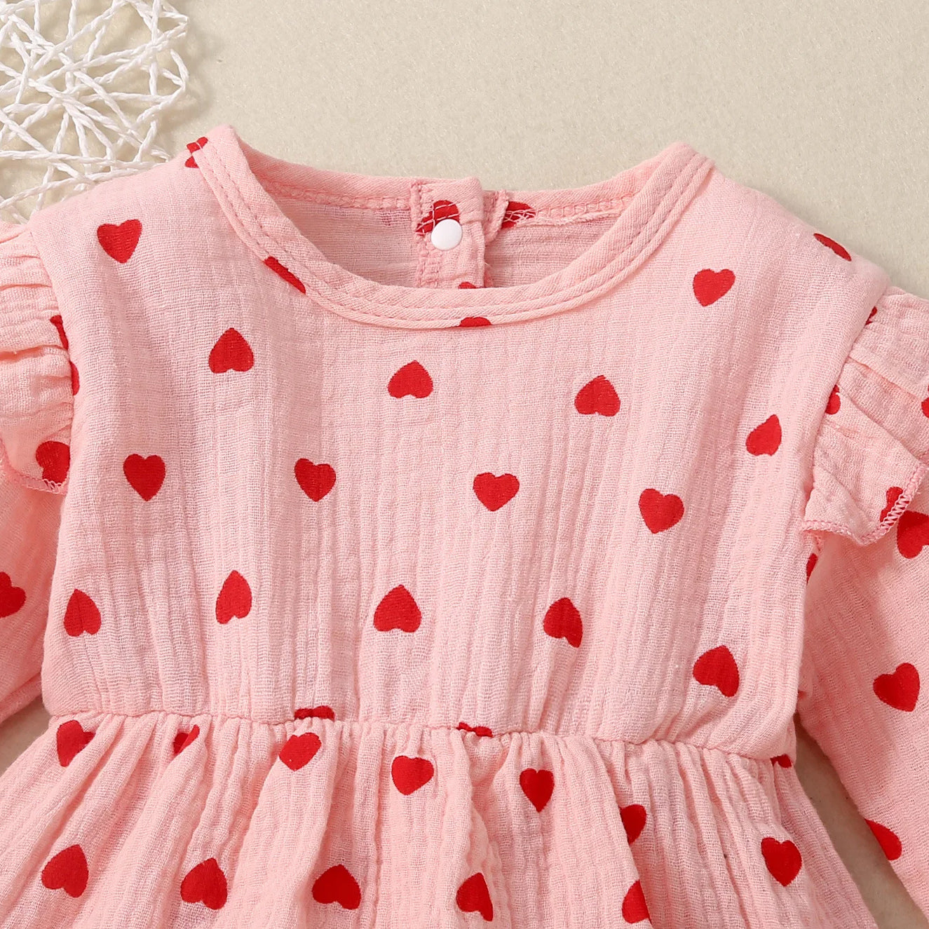 2PCS Grace Heart Print Long Sleeve Baby Romper