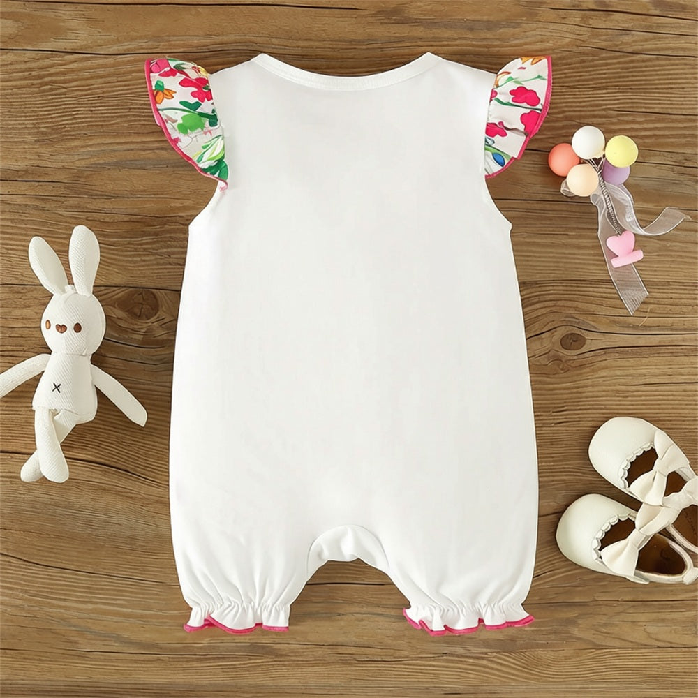 Lovely Rabbit Floral Print Flutter Sleeve Baby Jumpsuit