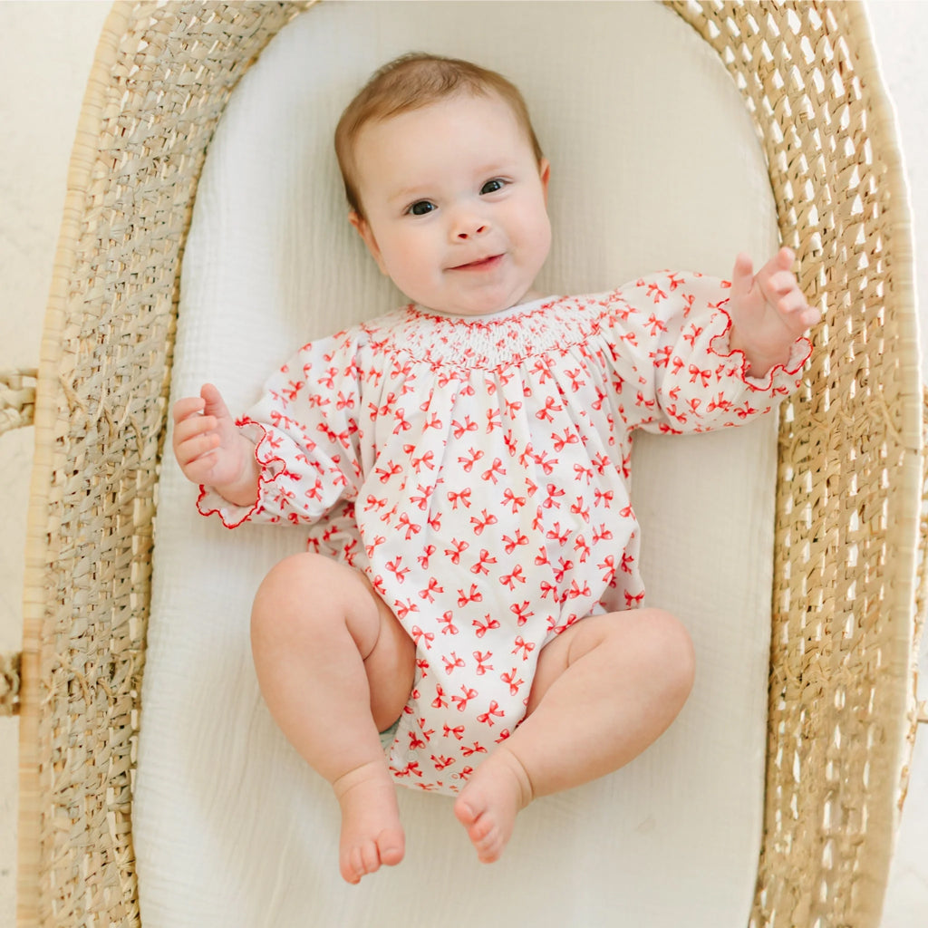 Allover Bow Print Long Sleeve Baby Romper