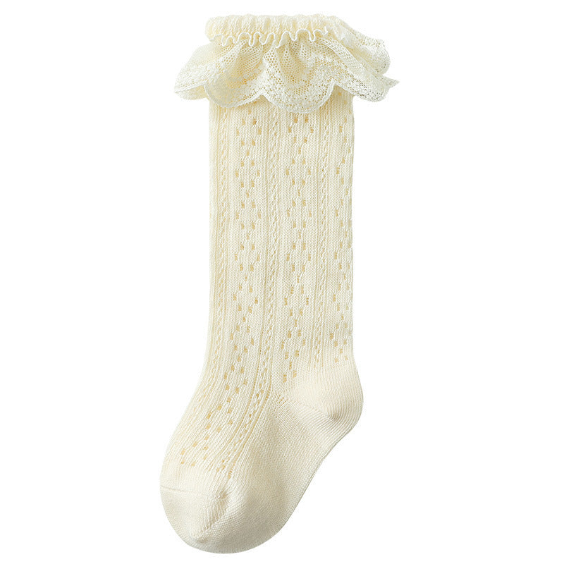 Breathable Mesh Lace Ruffle Decor Long Baby Socks