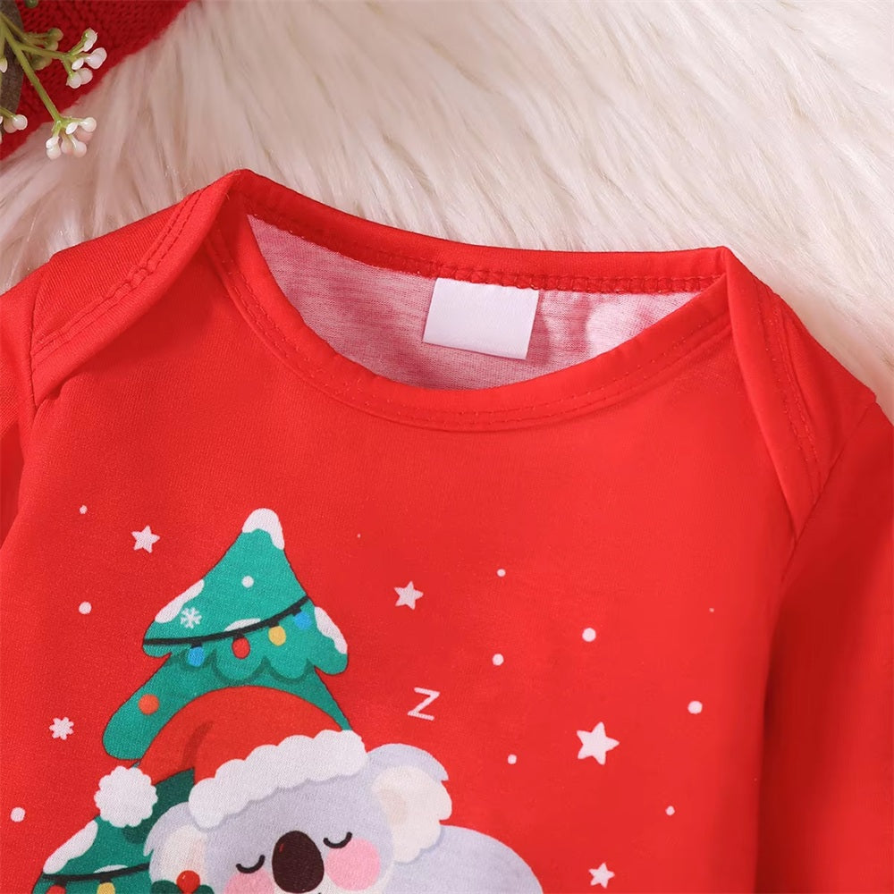 3PCS Christmas Tree Koala Print Long Sleeve Baby Set