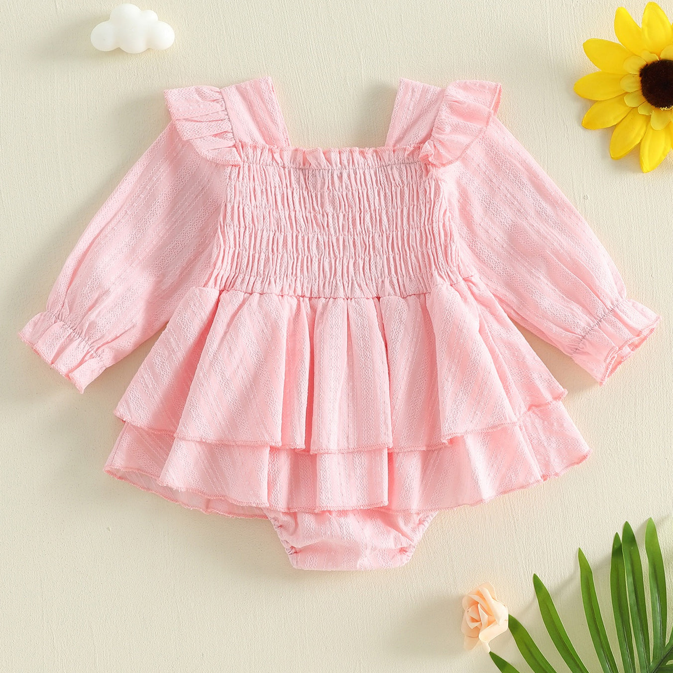 Sweet Solid Color Ruffles Decoration Baby Romper