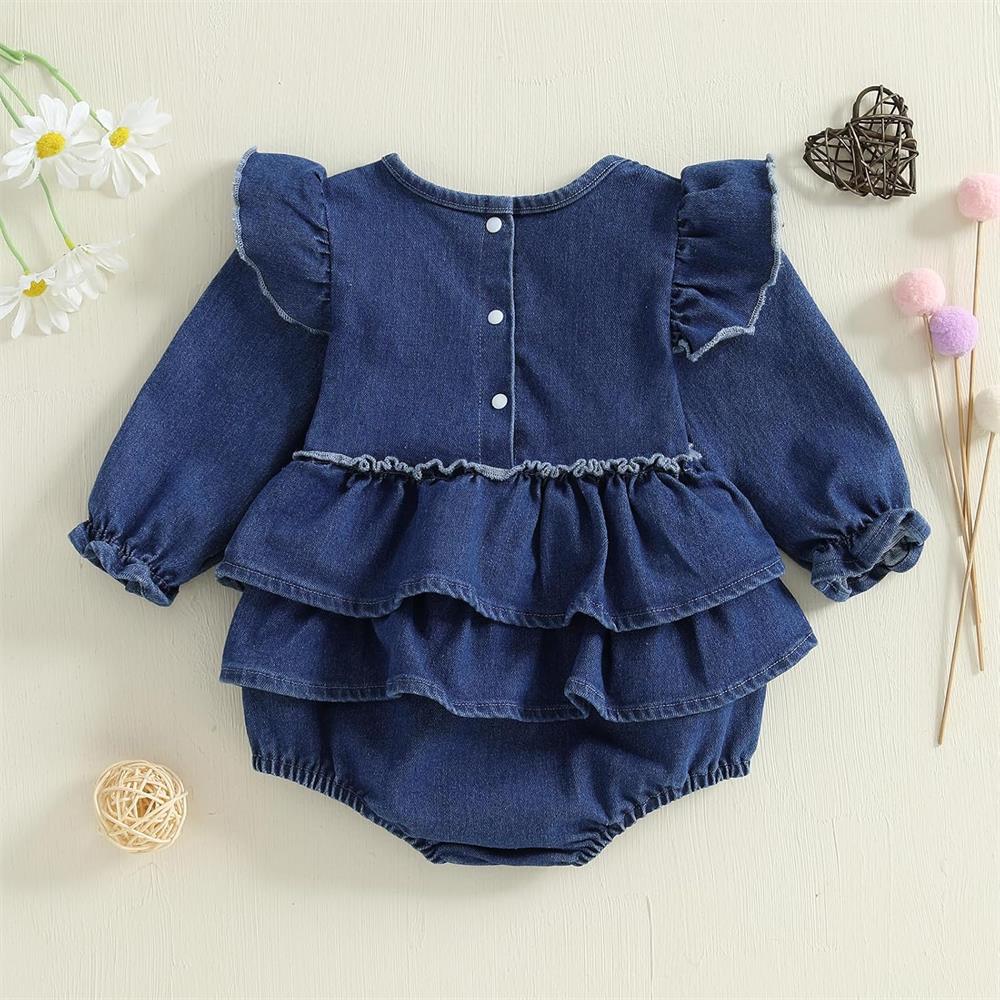 Daddy's Girl Letter Embroidery Long Sleeve Denim Baby Romper