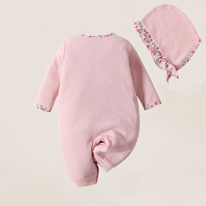 2PCS Sweet Floral Printed Ruffle Decoration Long Sleeve Baby Jumpsuit