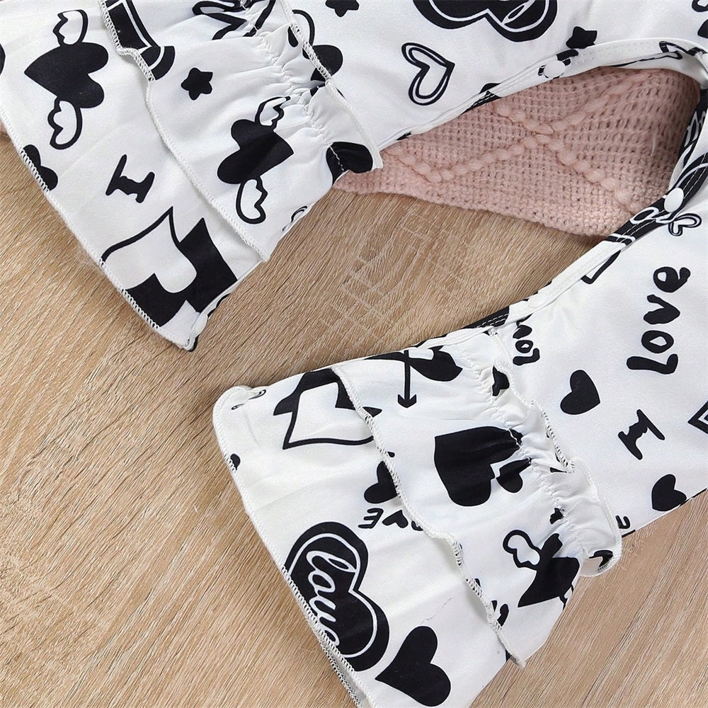 Casual Love Letter Heart Print Long Sleeve Baby Jumpsuit