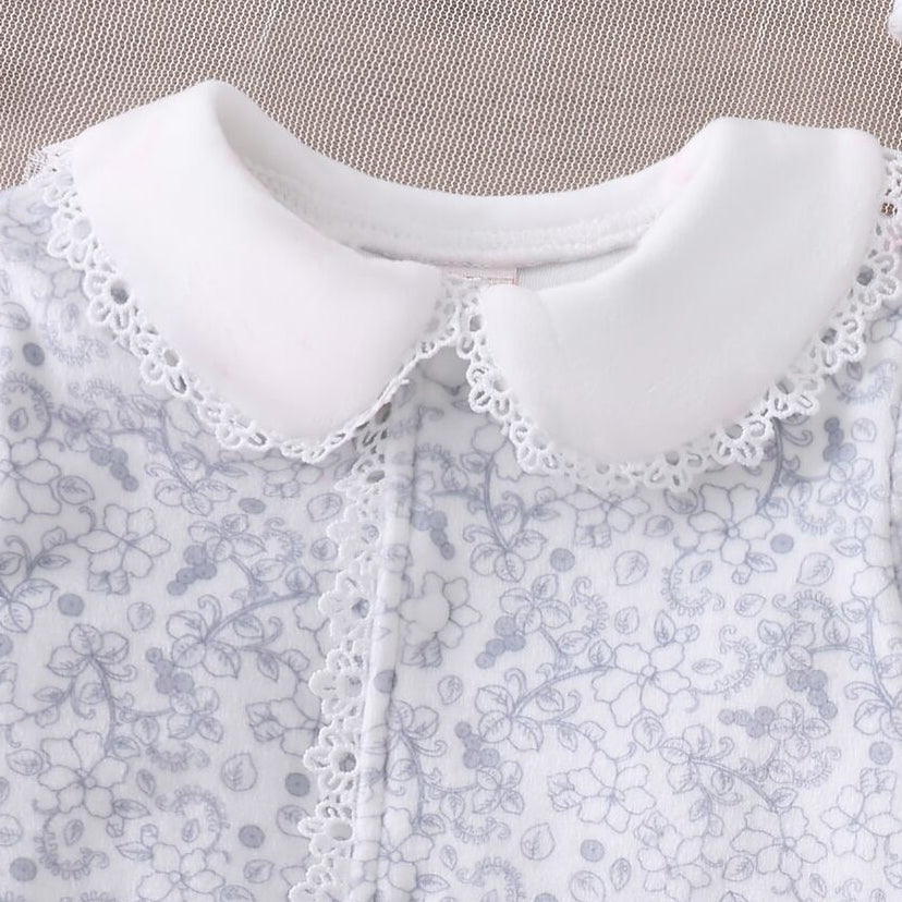 2PCS Charming Baby Girl Floral Print Lace Trim Long Sleeve Jumpsuit