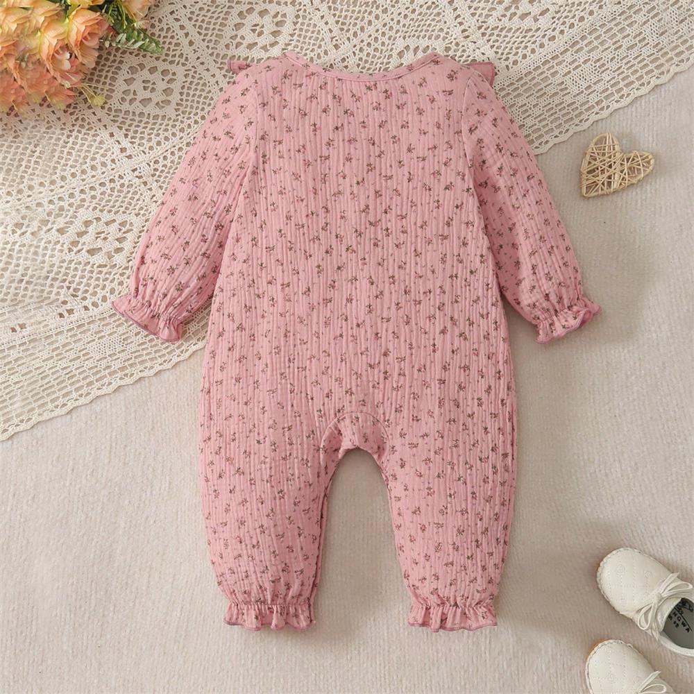 Sweet Floral Printed Long Sleeve Baby Girl Jumpsuit
