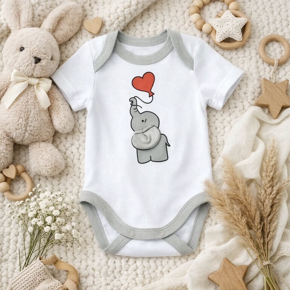 Adorable Elephant Print Short Sleeve Baby Romper
