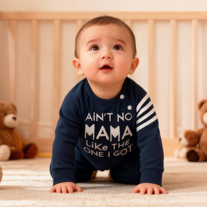 Casual Ain't No Mama Letter Stripe Print Long Sleeve Baby Jumpsuit