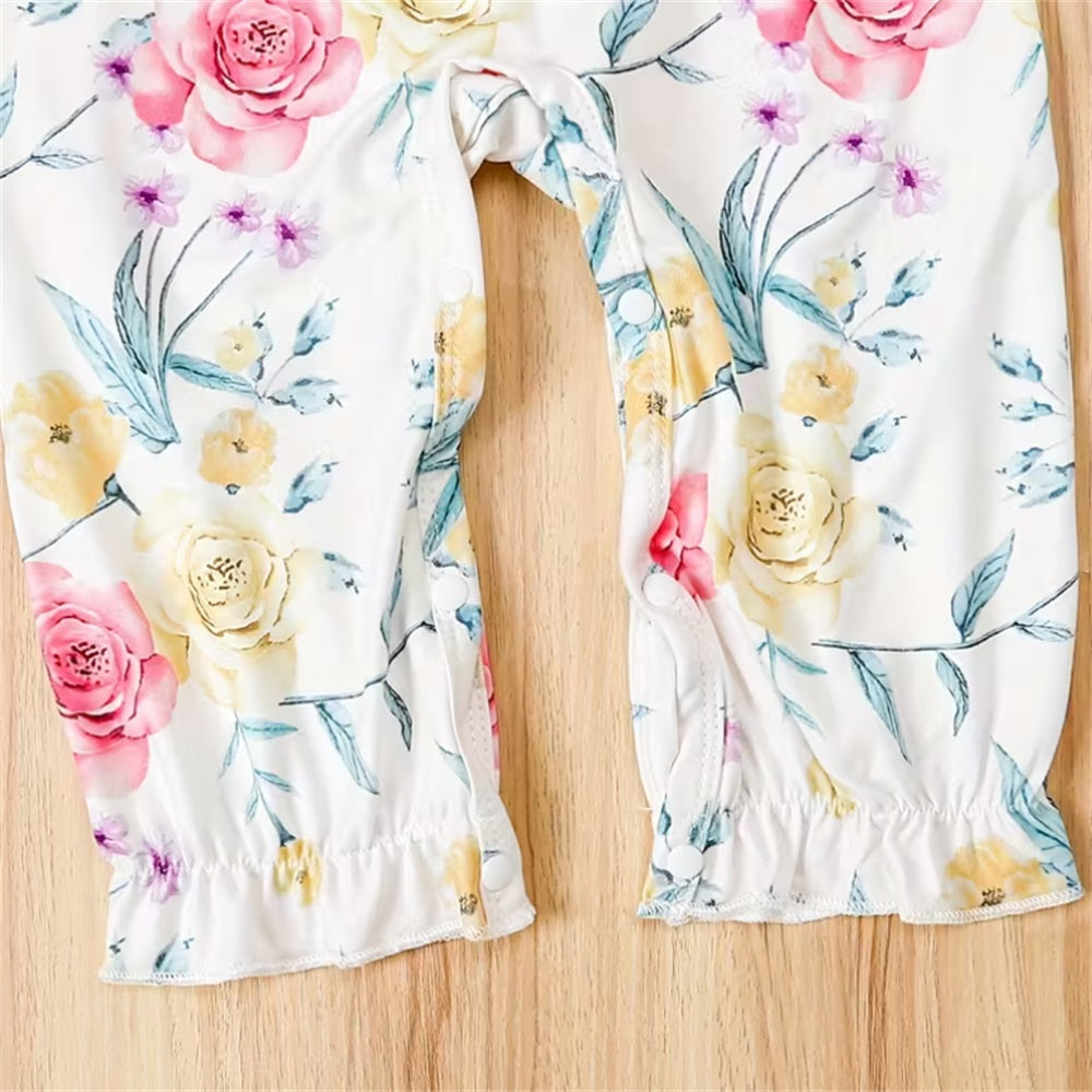 2PCS Floral and Butterfly Print Long Sleeve Baby Jumpsuit