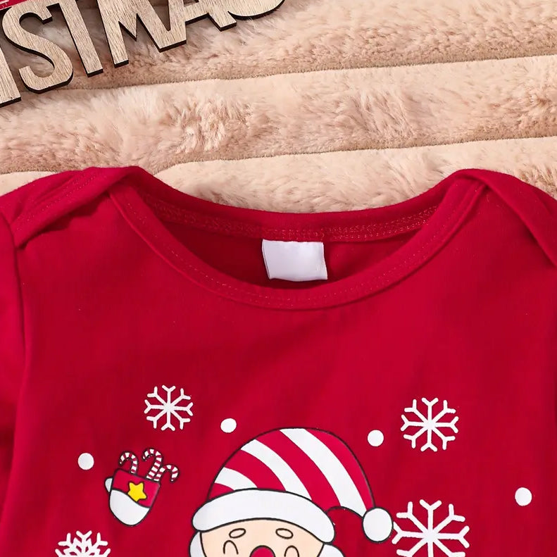 3PCS Merry Christmas Letter Santa Claus Printed Long Sleeve Baby Set