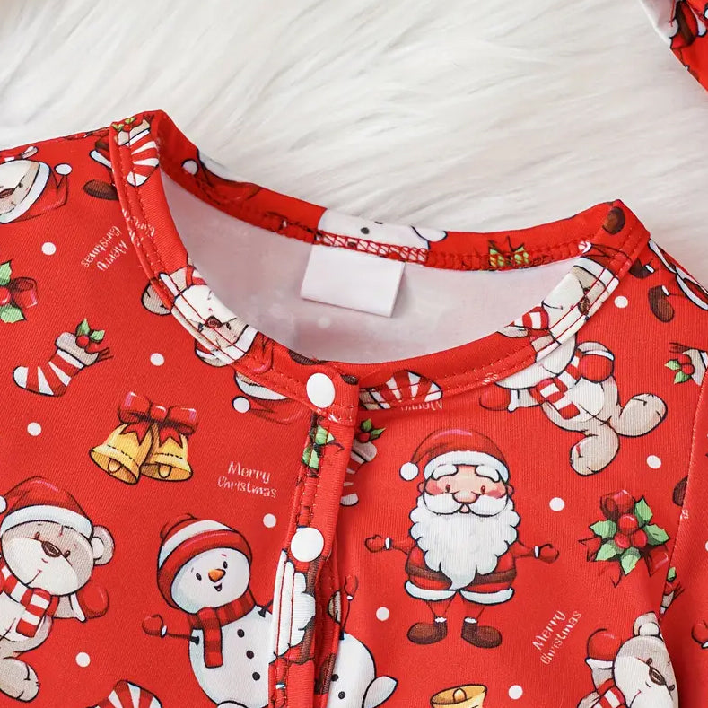 2PCS Allover Cute Santa Claus Printed Long Sleeve Baby Jumpsuit With Hat