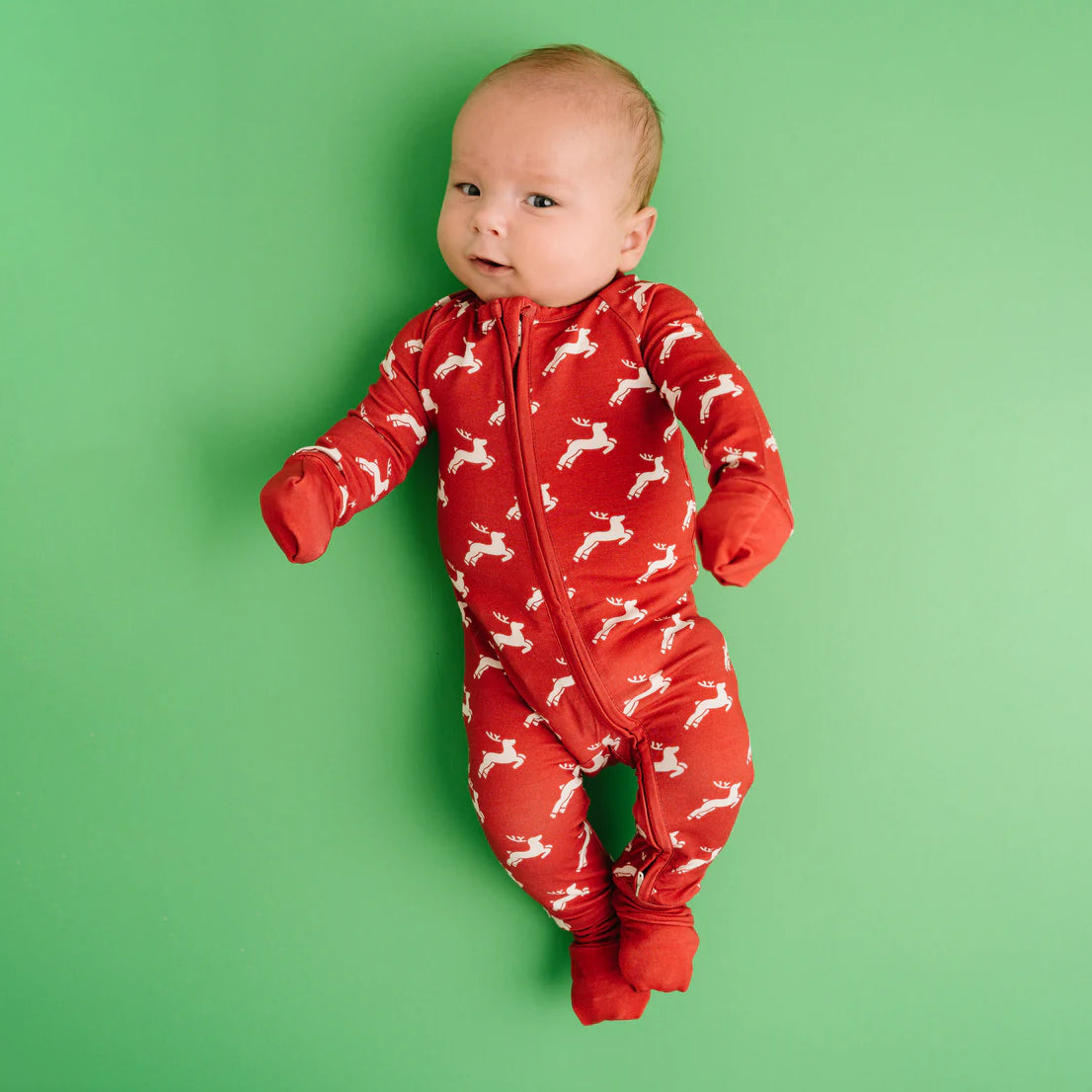 Stylish Christmas Elk Printed Long Sleeve Zipper Baby Jumpsuit