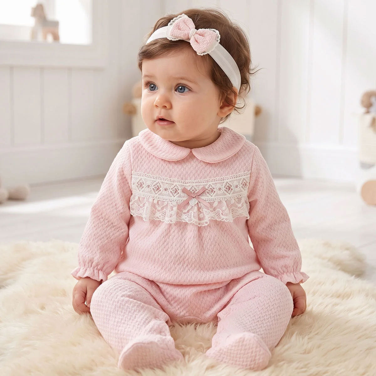 2PCS Lovely Solid Color Lace Baby Waffle Knit Jumpsuit