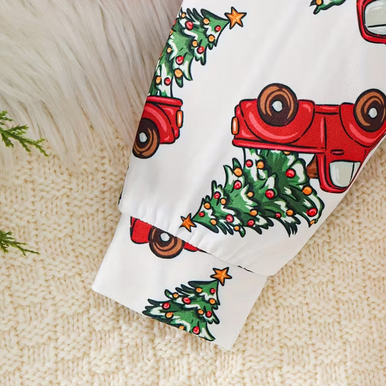 3PCS My First Christmas Letter Car Printed Overalls Baby Set