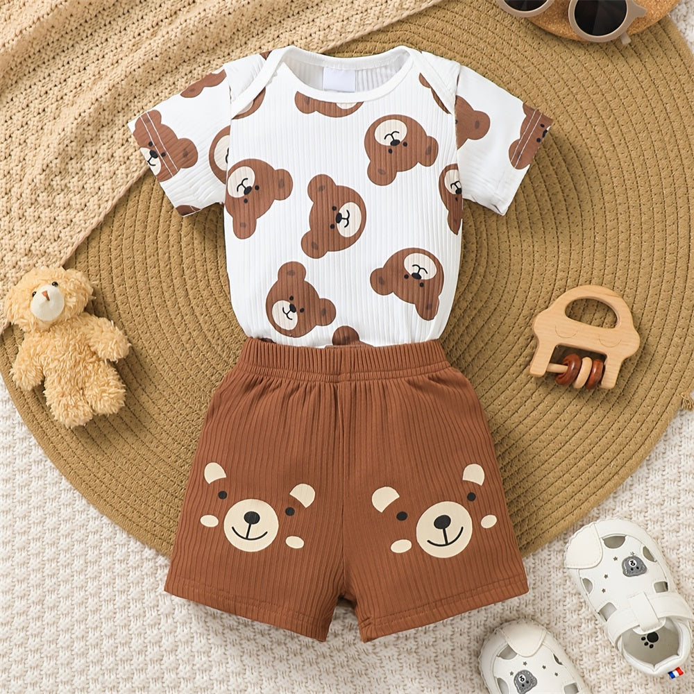 Summer Cute Bear Printed Short Sleeve Baby Set