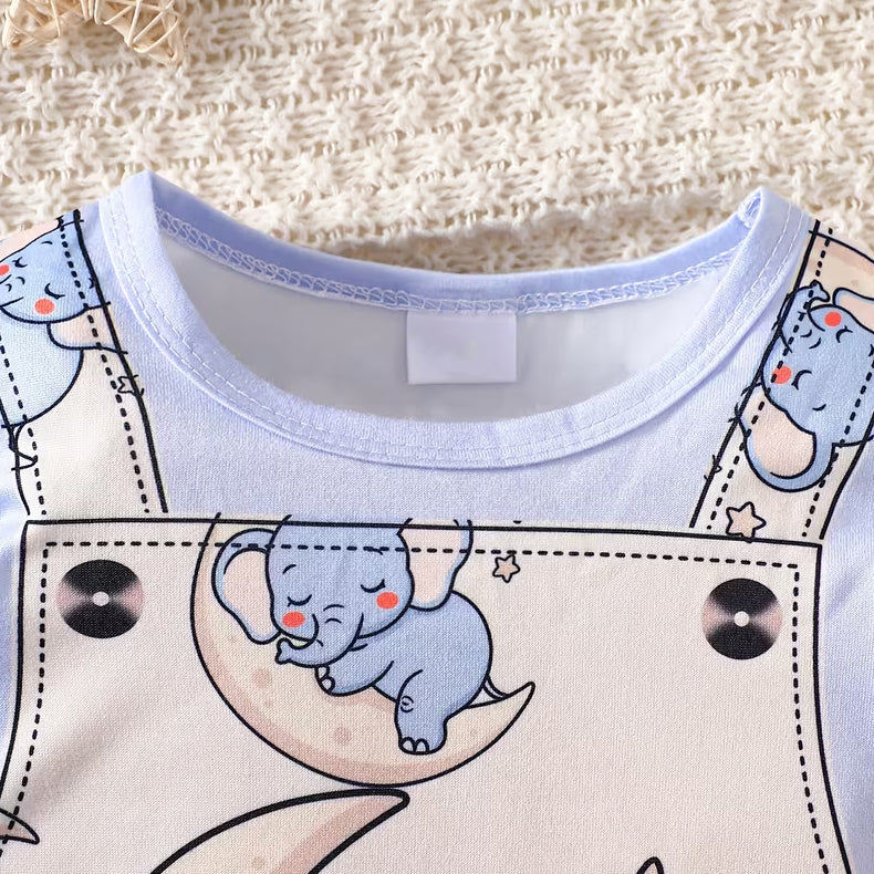 2PCS Lovely Elephant Print Long Sleeve Baby Boy Jumpsuit