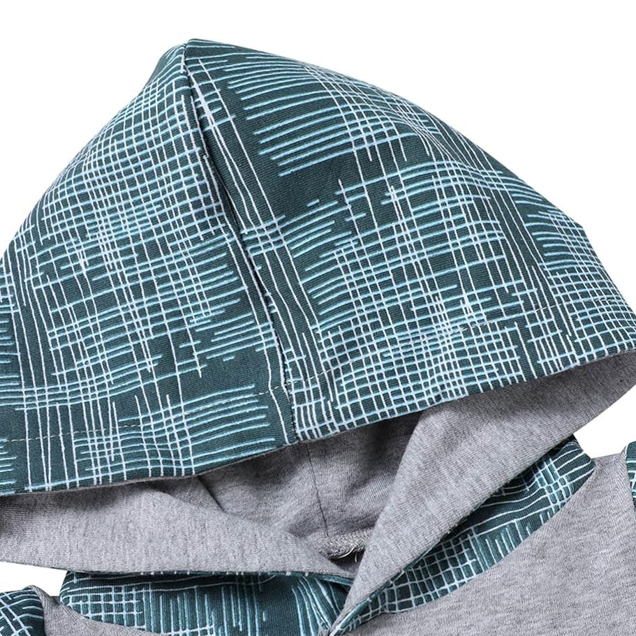 2PCS Ain't No Mama Letter Irregular Line Grid Print Hoodie Baby Set