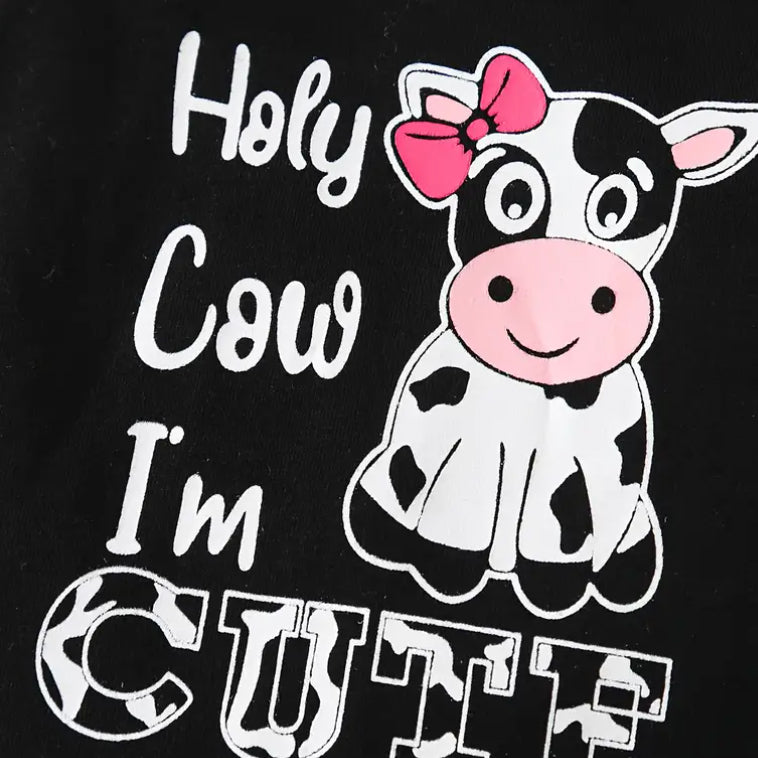 3PCS Lively Holy I'm Cute Cow Printed Baby Set
