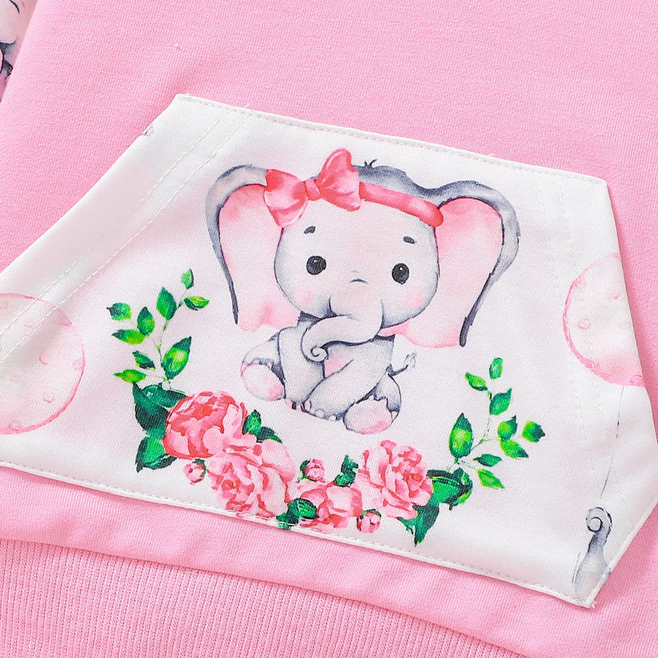 2PCS Elephant Floral Printed Hooded Long Sleeve Baby Set