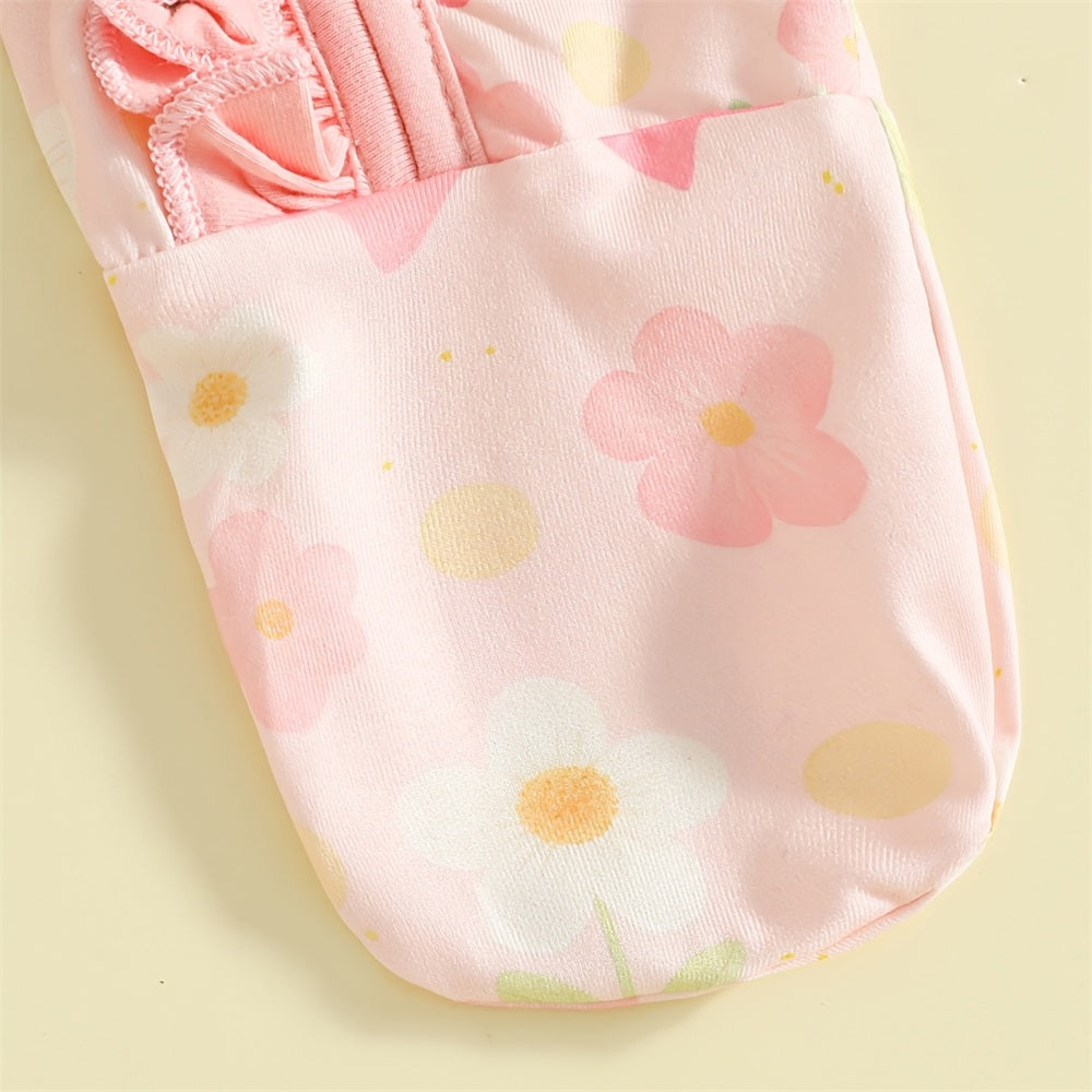 2PCS Adorable Floral Print Ruffle Zipper Baby Jumpsuit