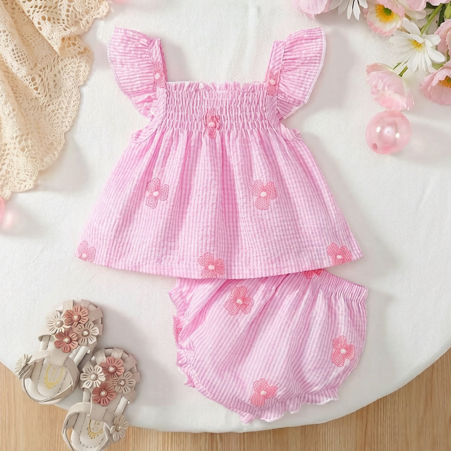 2PCS Elegant Floral Printed Flounce Sleeve Baby Set