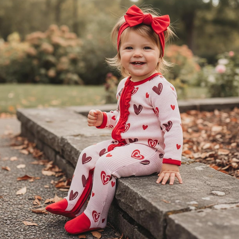 2PCS Timeless Heart Print Long Sleeve Zipper Baby Jumpsuit