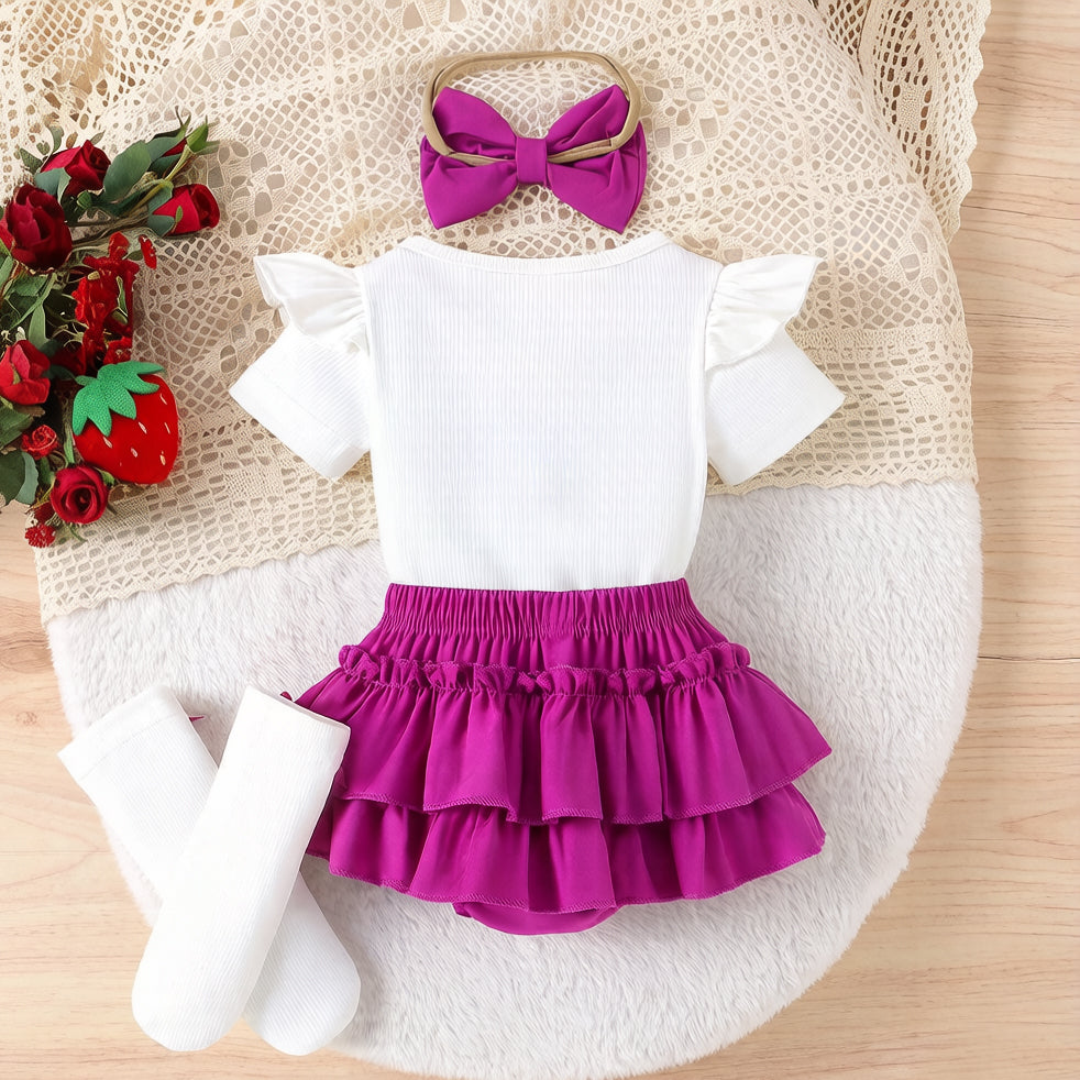 4PCS Cute Grape Appliqué Short Sleeve Baby Girl Set