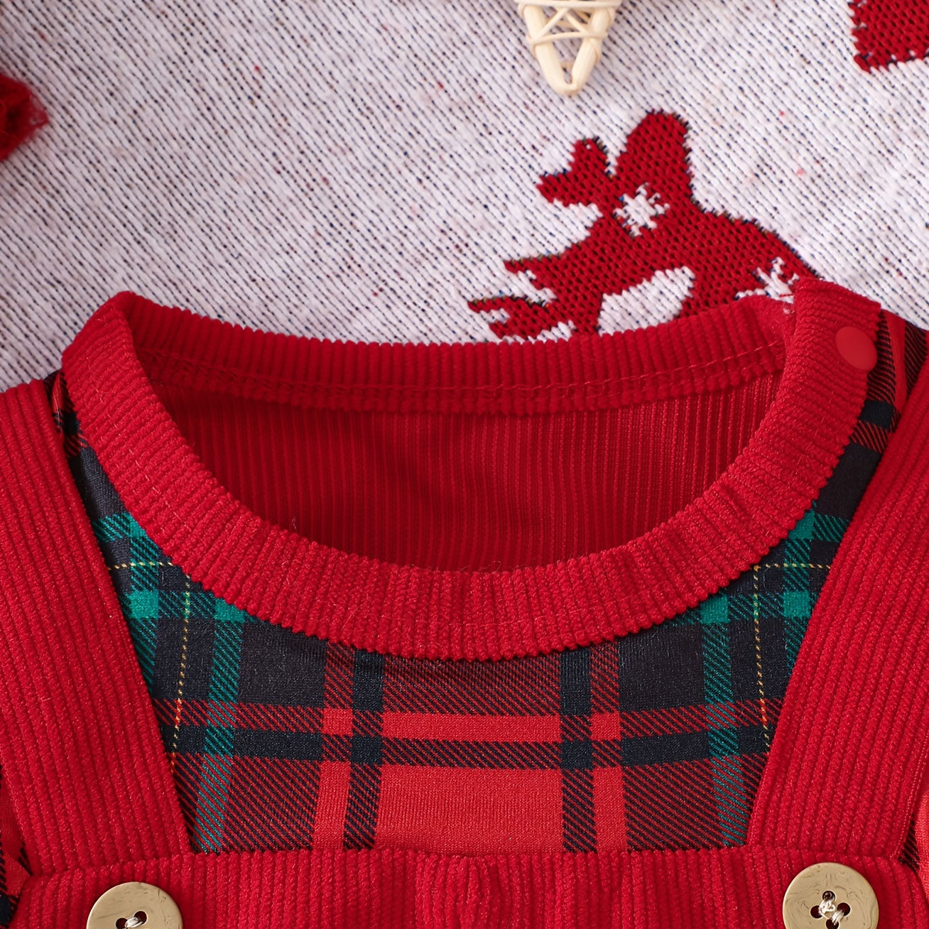 Christmas Trees Plaid Printed Long Sleeve Baby Jumpsuit