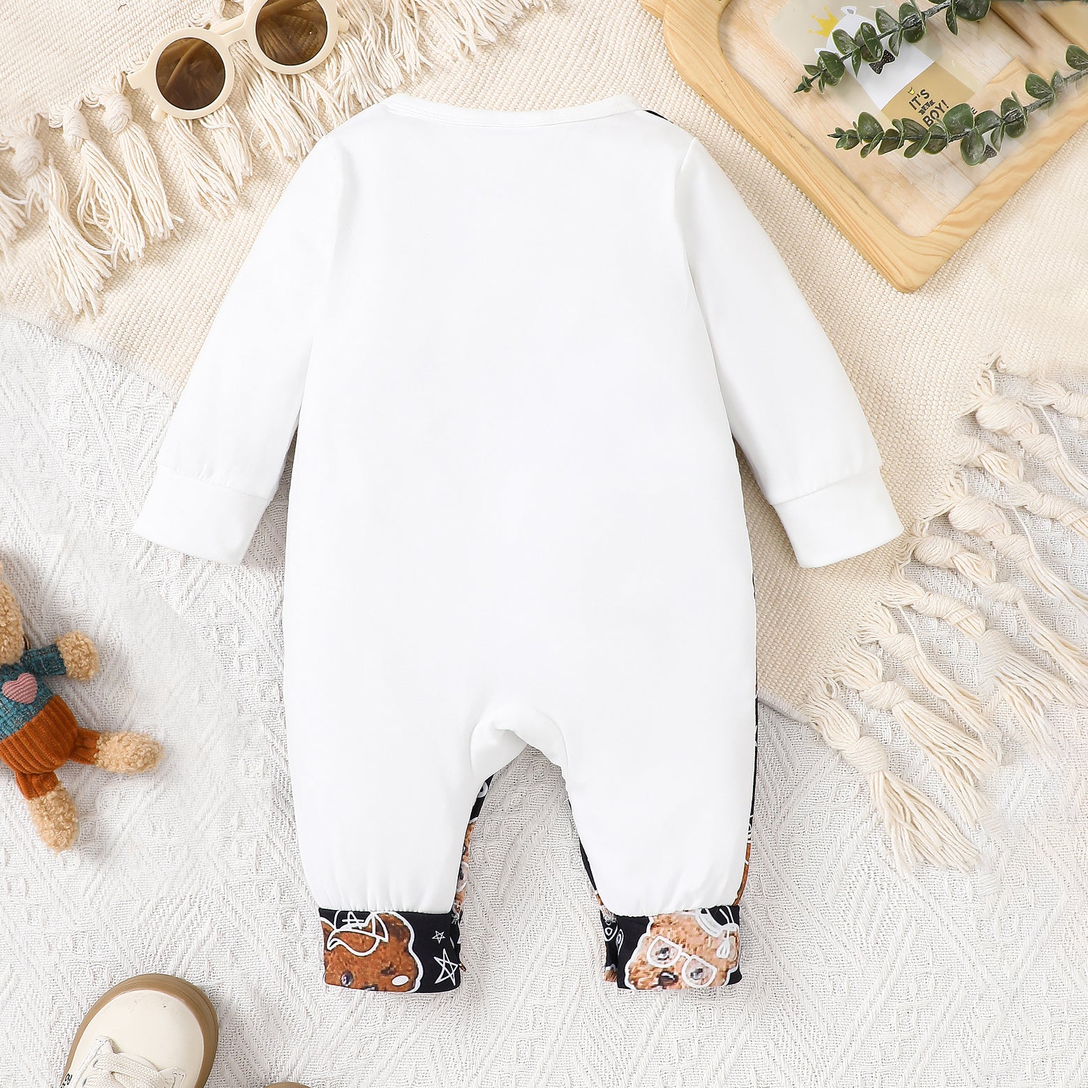 Casual Cute Bear Printed Long Sleeve Baby Jumpsuit