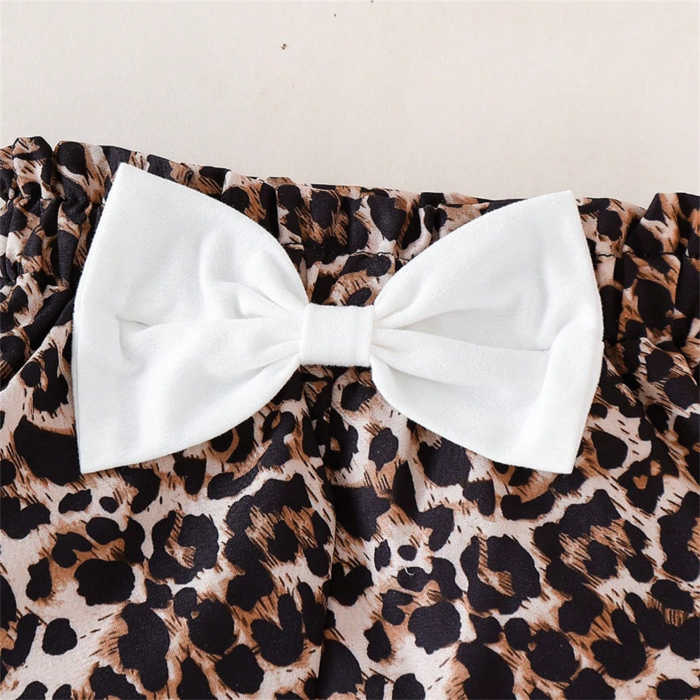 3PCS Mama's Little Girl Letter Printed Leopard Short Sleeve Baby Set