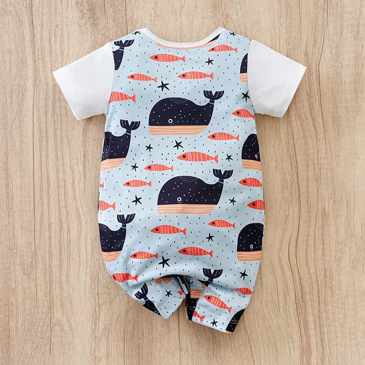 Summer Casual Whale Print Short Sleeve Baby Jumpsuit