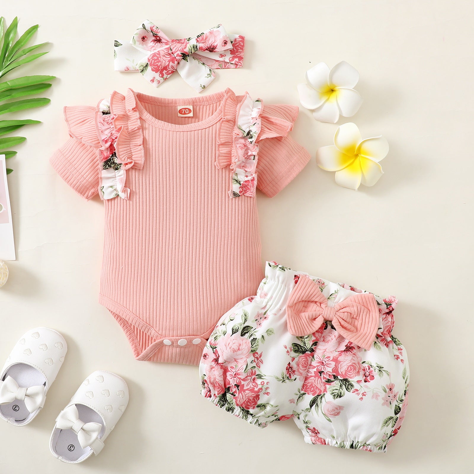 3PCS Grace Floral Print Short Sleeve Baby Set