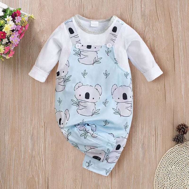 Lovely koala Printed Fake Two Pieces Long Sleeve Baby Jumpsuit