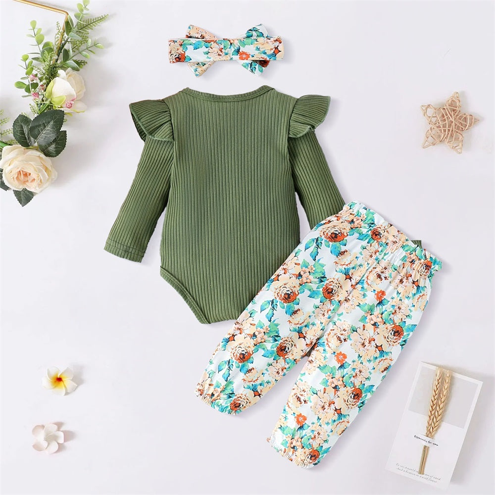 3PCS Daddy's Girl Letter Floral Print Long Sleeve Baby Set