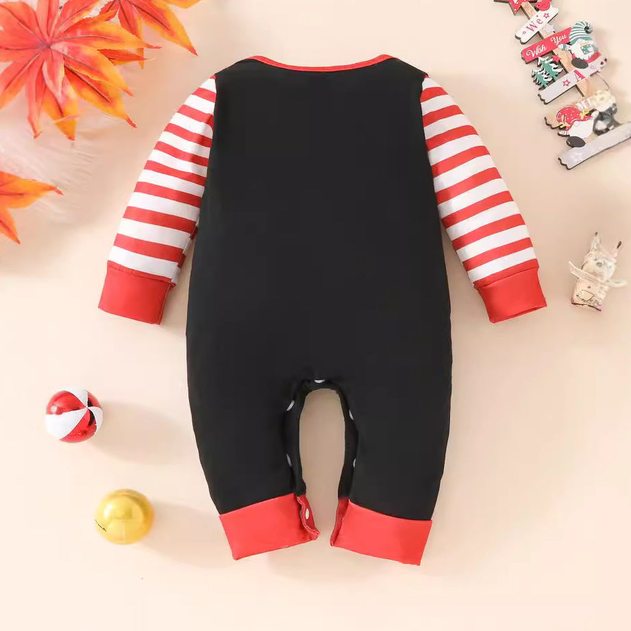 Stripe Santa Claus Printed Long Sleeve Baby Jumpsuit