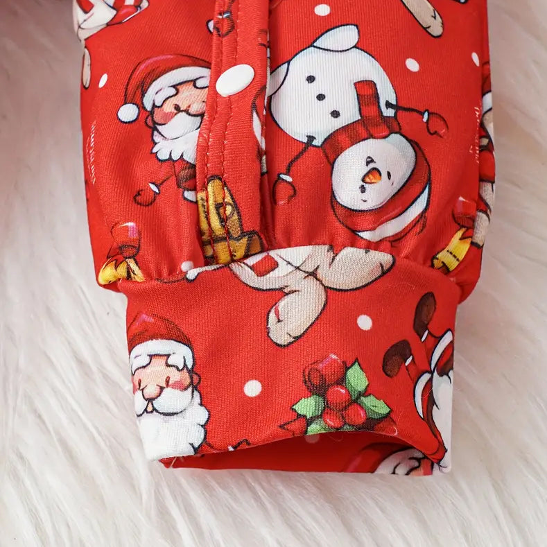 2PCS Allover Cute Santa Claus Printed Long Sleeve Baby Jumpsuit With Hat