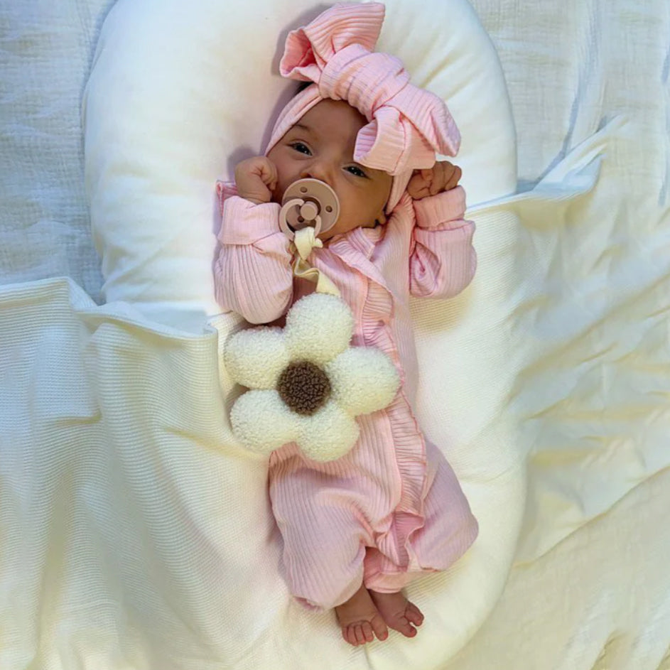 Soft Solid Color Ribbed Long Sleeve Baby Jumpsuit