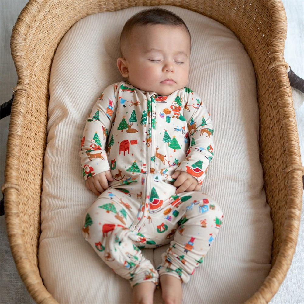 Casual Christmas Tree Print Long Sleeve Baby Jumpsuit