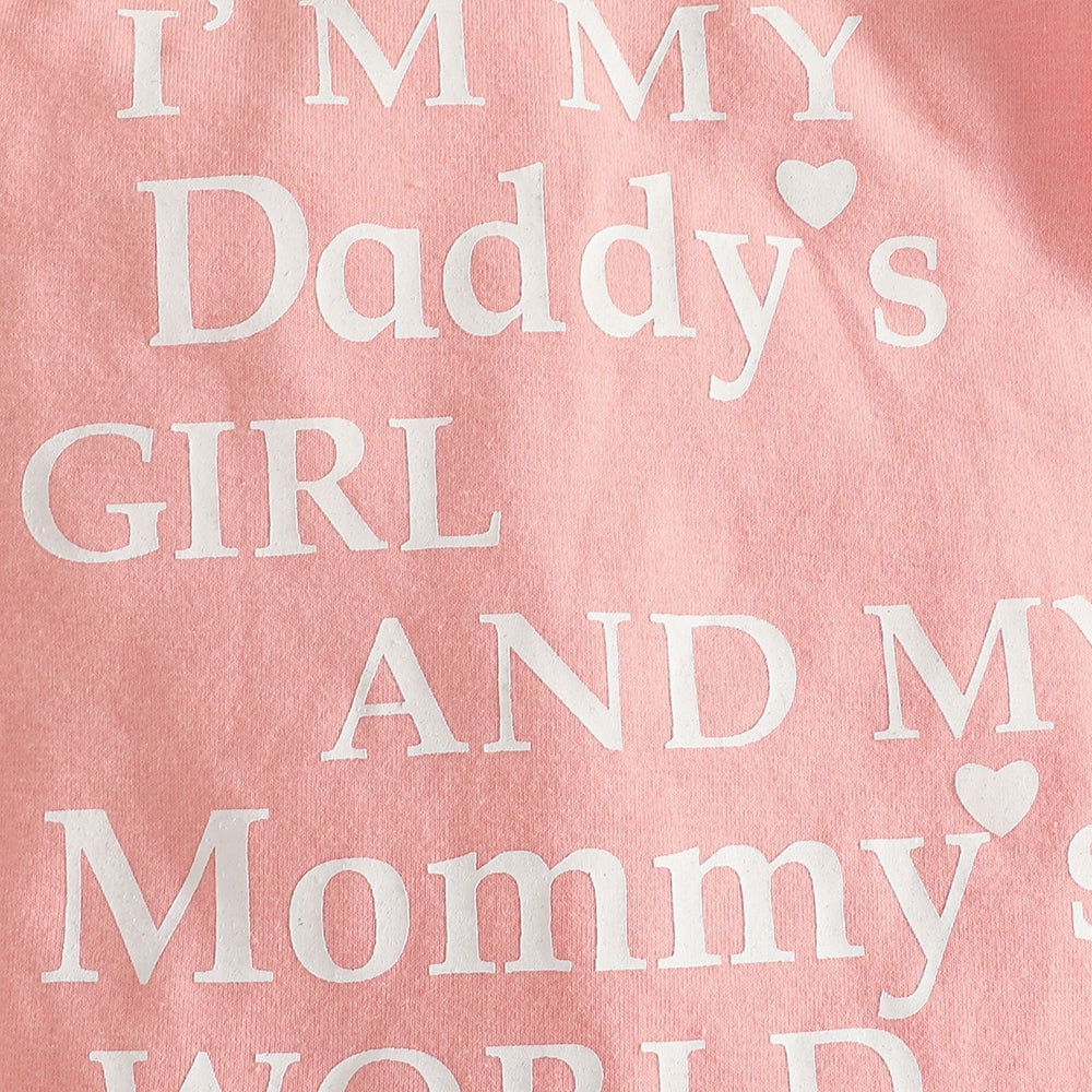 3PCS Daddy's Girl Mommy's World Letter Print Floral Appliqué Baby Set