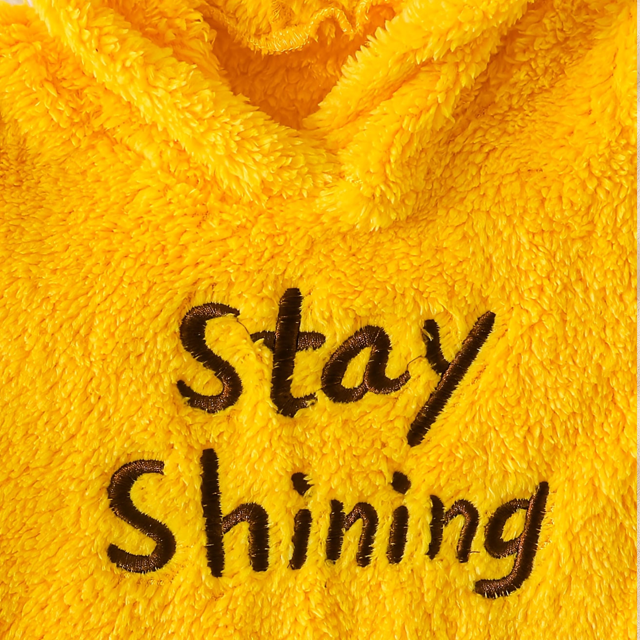 Fuzzy Stay Shining Letter Embroidery Star Decor Hoodie Baby Jumpsuit