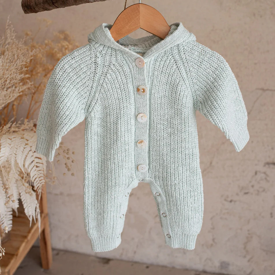 Cozy Solid Color 3D Ear Knit Hooded Long Sleeve Baby Jumpsuit