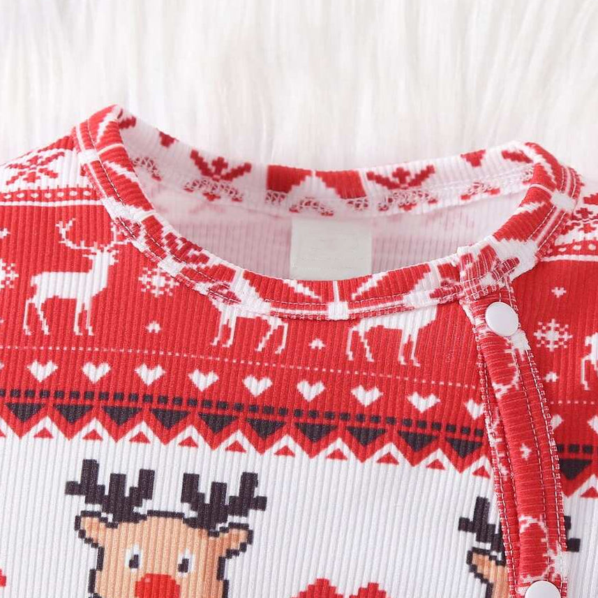 2PCS Cute Reindeer Snowflake Print Long Sleeve Baby Jumpsuit