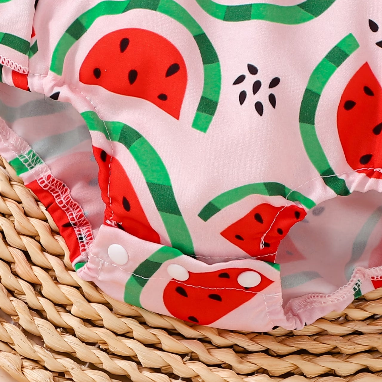 2PCS Sweet One Letter Watermelon Print Sleeveless  Baby Romper