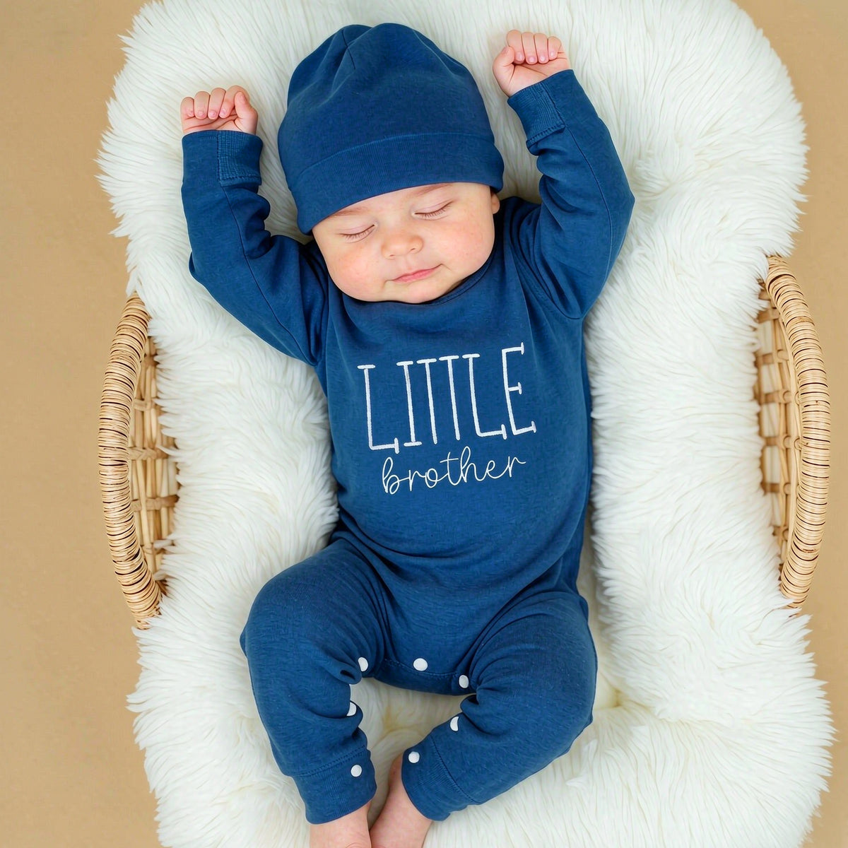 2PCS Cute Little Brother Letter Print Long Sleeve Baby Jumpsuit
