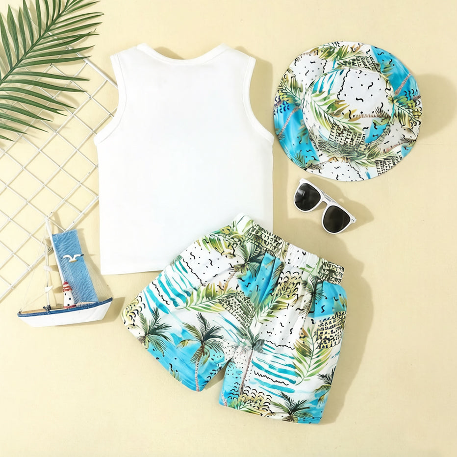 3PCS Summer Time Coconut Tree Printed Sleeveless Baby Set