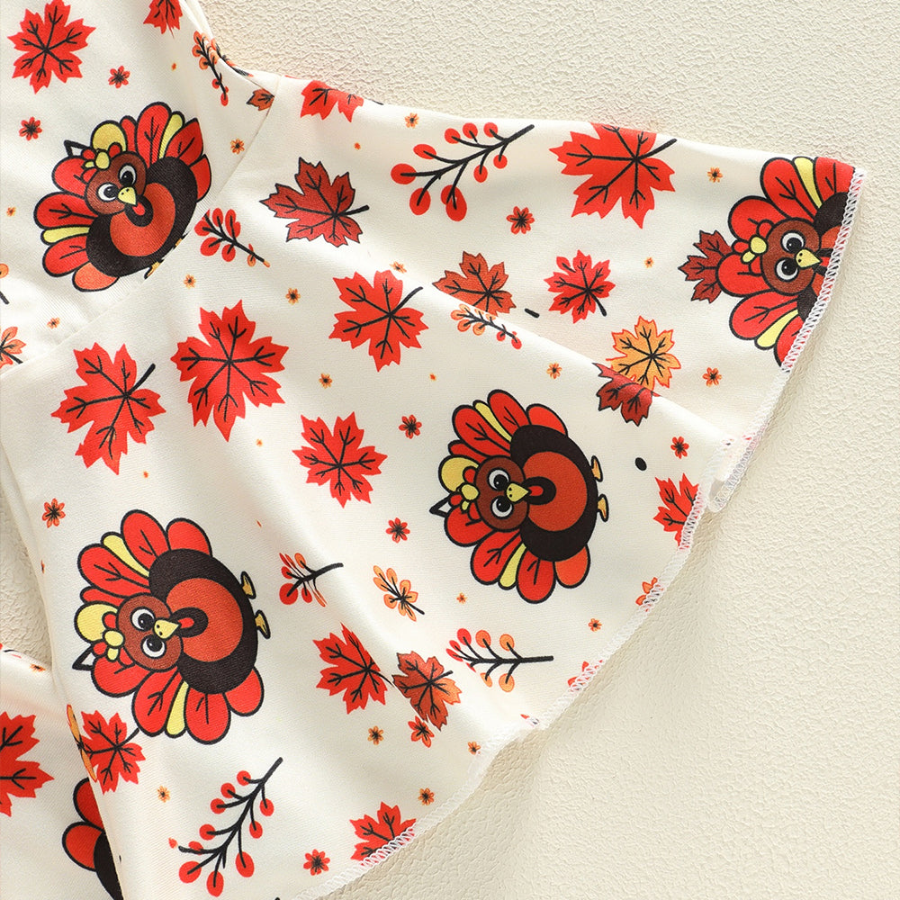 3PCS Cutest Little Turkey Letter Maple Leaves Print Thanksgiving Baby Set
