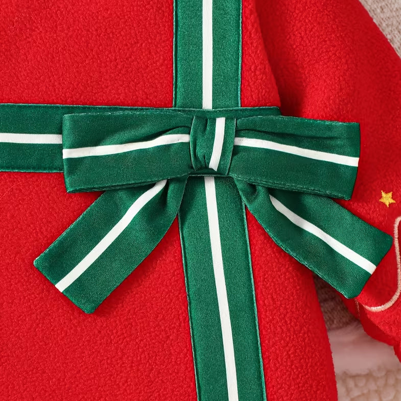 Color Block Holiday Print Fleece Long Sleeve Baby Jumpsuit