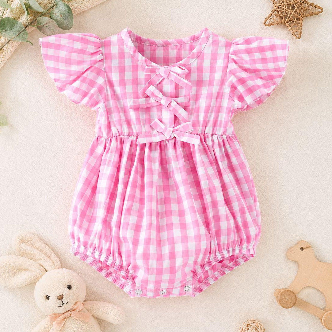 Sweet Plaid Print Bowknot Baby Romper